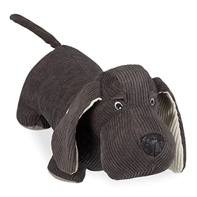Image of Relaxdays dog stop, decorative door wedge, doorstopper for the floor, sand filling, flexible stopper, brown, Polyester, 14x32x14 cm