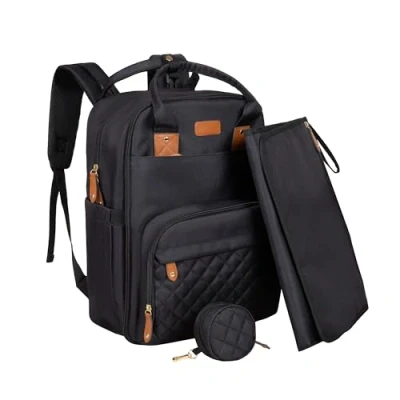Image of Albert Austin Waterproof Nappy Changing Bag Multifunctional Baby Backpack for Mum and Dad with Adjustable Stroller Straps Pacifier Case Mat Travel Diaper (Black)