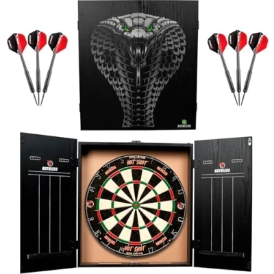 Image of Ruthless Home Darts Centre Complete Dart Board Including Cabinet, Dartboard and 2 Sets of (Cobra)