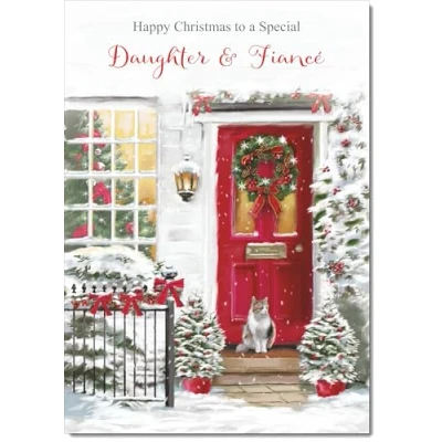 Image of doodlecards Daughter &amp; Fiance Christmas Card Red Door Medium Size with Plain Envelope