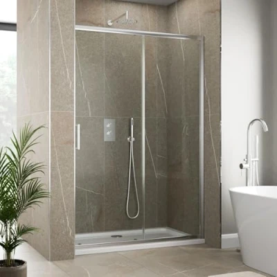 Image of Luxura® 1200mm Sliding Shower Door Screen for Wet Room Cubicle Enclosures, 6mm Toughened Safety Glass, Framed, Polished Chrome