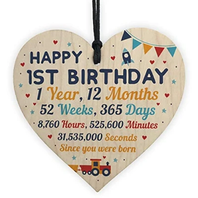 Image of RED OCEAN Happy 1st Birthday Gift For Daughter Son Wooden Heart Decorations