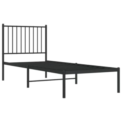 Image of vidaXL Black Metal Bed Frame with Headboard, 2FT6 Small Single Size, Robust Steel Construction, Under Storage Space, Bedroom Furniture