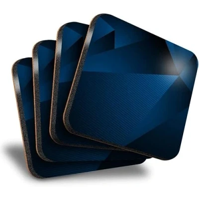 Image of Sawfish® Coasters (Set of 4) Square Dark Blue Abstract Tech Pattern Art Drink Glossy Coasters/Tabletop Protection for Any Table Type