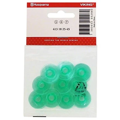 Image of Husqvarna Viking Green CAT 5,6,7 Bobbins 10pk For Sewing, Embroidery