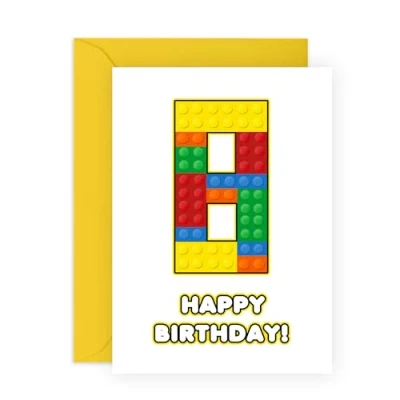 Image of Central 23 Eighth Birthday Card For Boys 8 Building Block Happy 8th Greeting Kids Eight Years Old Milestone Baby Cards Age Child Comes With Sticker