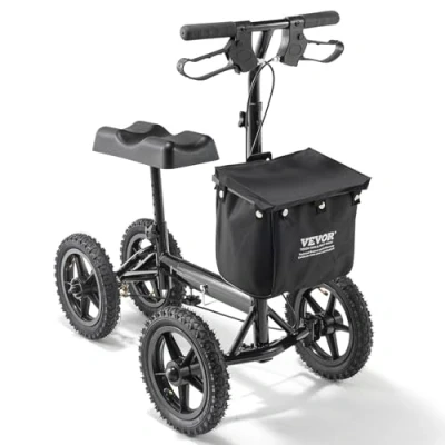 Image of VEVOR Folding Knee Scooter, Aluminum Steerable Walker with Height Adjustable Handlebar &amp; Pad, 12&quot; All Terrain Wheels, Dual Brakes, Leg Recovery Scooter for Broken Ankle Foot Injuries, 350LBS