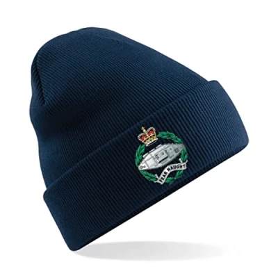 Image of Royal Tank Regiment Insignia Mens Premium Embroidered Beanie Hat, Bob Hat British Army Military (Navy)
