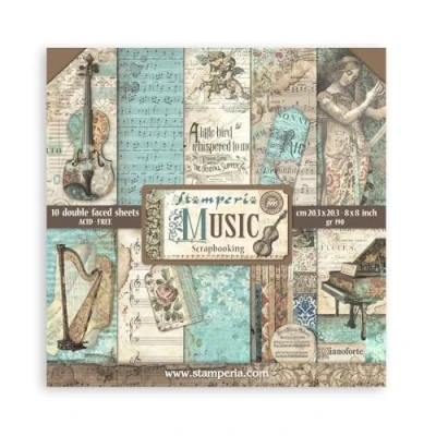 Image of Stamperia Scrapbook Paper Pad for Scrapbooking, Albums, Card Making, Bullet Journals, and More, Acid Free, Double Sided, Perfect Hobbies, Crafts, Gifting (Music) (20.3 x 20.3 cm)