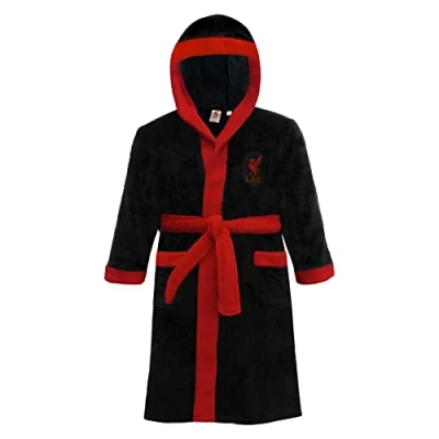 Image of Liverpool FC Dressing Gown Robe Boys Fleece Official Football Gift Black 11 12 Yrs