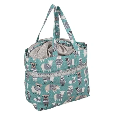 Image of Hobby Gift Drawstring Craft Bag Wool Storage Tote, Yarn Holder 100% Cotton, Woolly Pully, (d/w/h) 18 x 32 34cm