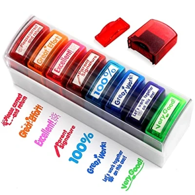 Image of Newthinking Teacher Stamps, Colourful Self Inking Stamps for Marking, Reward Supplies School Gifts, 8 Pack