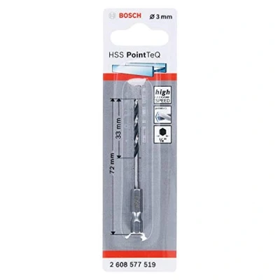 Image of Bosch Professional PointTeQ Hex Drill Bit (for Metal, Ø: 3.0 mm, Total Length: 72 ¼’’ Shank, Accessory for Impact Drivers and Drivers)