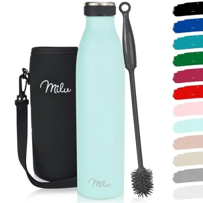 Image of Milu Stainless Steel Drinking Bottle 750ml Thermo Bottle, Insulated Water Leak Proof Double Walled, Carbonated incl. Cleaning Brush (Mint, 750ml)