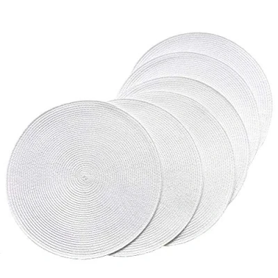 Image of SCF2017 Round Woven Plastic Placemats 38cm Stylish and Practical Dining Table Mats,Set of 6,White