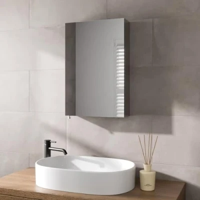 Image of Artis® 400 x 600mm Bathroom Mirror Cabinet Storage Wall Mounted Cupboard Ready Assembled Unit Single Mirrored Door, Stainless Steel