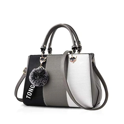 Image of Nicole &amp; Doris 2024 New Handbags for Women Fashion Ladies Shoulder Bags Designer Top Handle Bag with Pompom Gray
