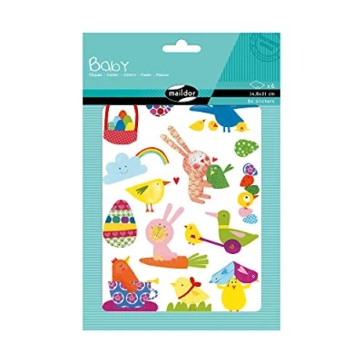 Image of Maildor Ref AE033O Baby Stickers (Pack of 6 Sheets) 21 x 14.8cm Easter Designs 84 Total, Brightly Coloured, Suitable for Children Aged 2+