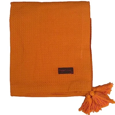 Image of Ragged Rose 140 cm x 180 Waffle Throw Versatile Indoor &amp; Outdoor Weave Cotton with Corner Tassles Throws for Sofa Bed