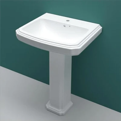 Image of Sky Bathroom Traditional Single Tap Hole Ceramic Wash Basin Full Pedestal Sink 585 x 470mm