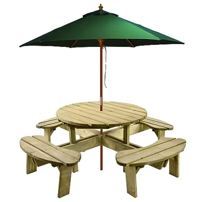 Image of BrackenStyle Aberdeen Picnic Bench With Parasol Durable Commercial Standard Table From A Trade Supplier Green Pub (Green Parasol)