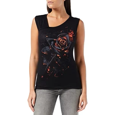 Image of Spiral Burnt Rose Gathered Shoulder Slant Vest Black XL