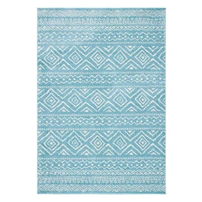 Image of SAFAVIEH Boho Chic Rug for Living Room, Dining Bedroom Tulum Collection, Short Pile, in Turquoise and Ivory, 122 X 183 cm
