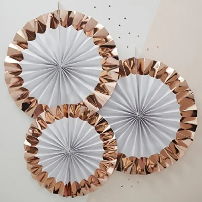 Image of Ginger Ray Rose Gold Hanging Hen Party Pinwheel Fan Decorations 3 Pack