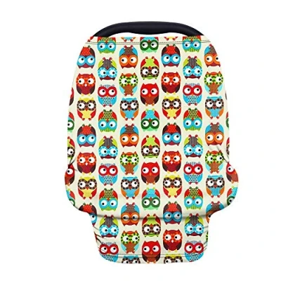 Image of Wanyint Colorful Owls Car Seat Covers for Babies,Nursing Cover Carseat Canopy,Baby Breastfeeding Cover,Multi Use Nursing Scarf,Infant Stroller