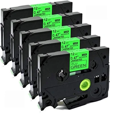 Image of NEOUZA 5PK Compatible for Brother P Touch Laminated TZe TZ Label Tape Cartridge 12mmx8m (TZe D31 Black on Green Fluorescent)