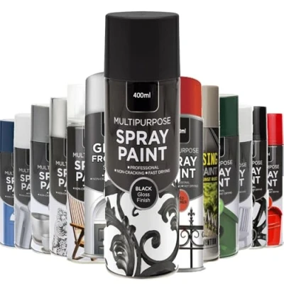 Image of AlezyB 1 x Multi Purpsoe Black Gloss Spray Paint 400ml Professional Quality and Fantastic Finish, Interior, Exterior, Household for Metal Plastic Wood Glass