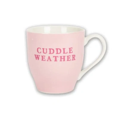 Image of FabFinds Hugga Mug with Initials Classic Black and White Ceramic Large Gift Coffee Cups 500ml (H11cm X W11cm) (Approx.) (Cuddle Weather Pink)