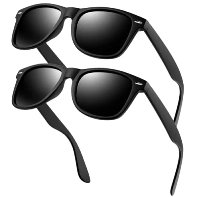 Image of KANASTAL 2 Pack Matte Black Sunglasses Mens Polarised Square Sun Glasses Womens Retro Fishing UV400 Protection Cheap Frame Lens