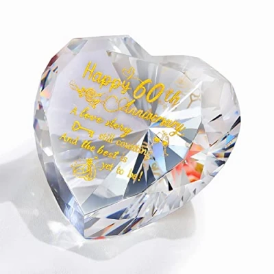 Image of 60th Diamond Anniversary Wedding Gifts for Wife, Heart Crystal Romantic Keepsake 60 Years of Marriage Presents Her Him Parents