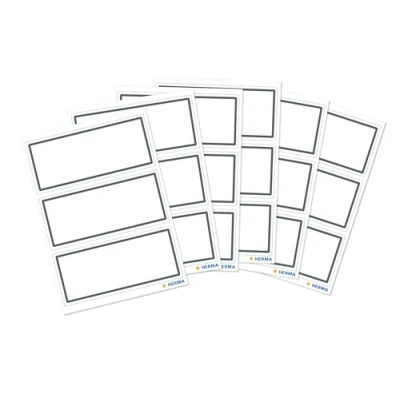 Image of HERMA 5711 Book Labels for Writing on Neutral Grey Border, 18 Pieces, 82 x 36 mm, Self Adhesive Stickers School, Children, Girls, Boys, Blank Stickers, White