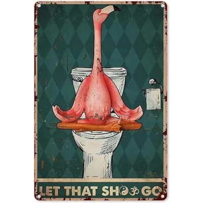 Image of Preeklen Pink Flamingo Tin Sign Yoga Let That Shit Go Metal Decor Aluminum Wall Art Poster 8x12 Inch