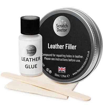 Image of Scratch Doctor Leather Glue &amp; Filler Kit Repair Tears, Rips, Scratches, Holes on Furniture, Sofas, Chairs, Car Seats (Cream, 50ml)