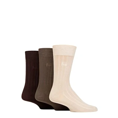 Image of Mens 3 Pair Pringle Ribbed Bamboo Socks Beige 7 11