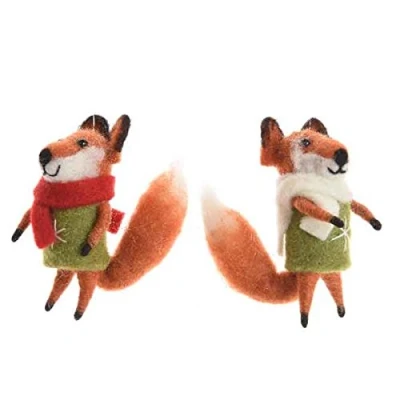 Image of Kaemingk Felt Foxes Christmas Decoration set of 2 Hanging Tree Decorations