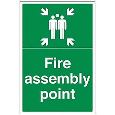Image of V Safety 17015BH R2 Fire Assembly Point Sign Portrait 400mm x 600mm 2mm Rigid Plastic, Green