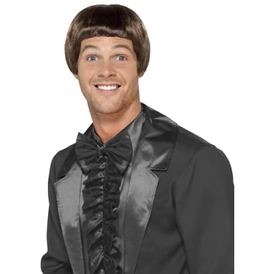 Image of Smiffys 90s Bowl Cut Wig, Brown, 1990&#039;s Fancy Dress, 1990s Dress Up Wigs