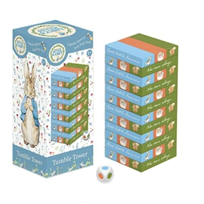 Image of Robert Frederick Beatrix Potter Peter Rabbit Tumble Tower Game Wooden Set With Dice Fun for Kid&#039;s to Learn Hand and Eye Coordination