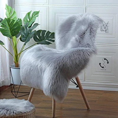 Image of HEQUN Faux Fur Rug, Fluffy Shaggy Rugs,Faux Sheepskin Rugs Floor Carpet for Bedrooms Living Room Kids Rooms Decor (Grey, 75 X 120 CM)