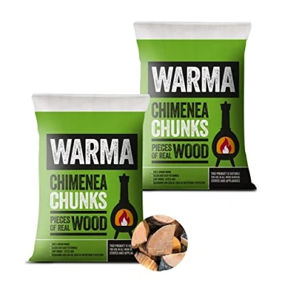 Image of 2 x Pack Warma Chimenea Chunks Premium Kiln Dried Hardwood Low Smoke &amp; Little Ash Wood Log Fuel Suitable for Outdoor Garden Party Patio Chimeneas Fire Pits