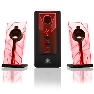 Image of GOgroove BassPULSE 2.1 LED Satellite Stereo PC Computer Gaming Speakers with Red Glow Lights, Bass Controls and Powered Subwoofer Compatible PC, Mac, Desktop, Laptop More Multimedia Devices