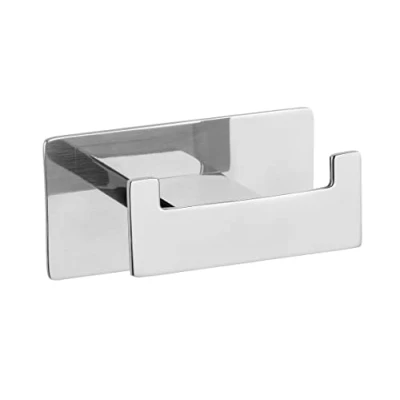 Image of WENKO Turbo Loc Duo Genova Shine Wall Hook, Decorative Double Stainless Steel Bathroom Hook for Towels or Utensils, Fixes No Drilling Required, 3.5&quot; W x 1.75&quot; H 2.125&quot; D, Glossy
