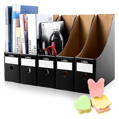 Image of HINATAA File Magazine Holder,5 PCS Kraft Paper Rack files Folder ,Storage Organiser Sorter storage Shelf excellent for school dormitory,office,home (Black)