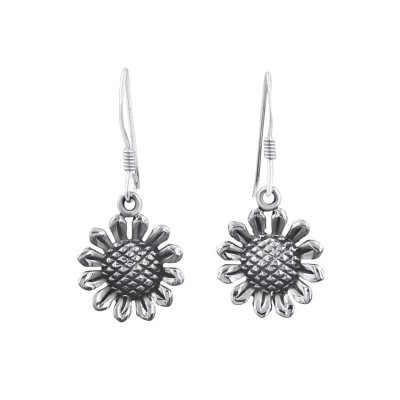 Image of Silverly 925 Sterling Silver Daisy Dangle Earrings Flower Hook Drop Dangles for Women 15 mm Ladies Cute Summer Jewellery 90s Style Birthday Gift