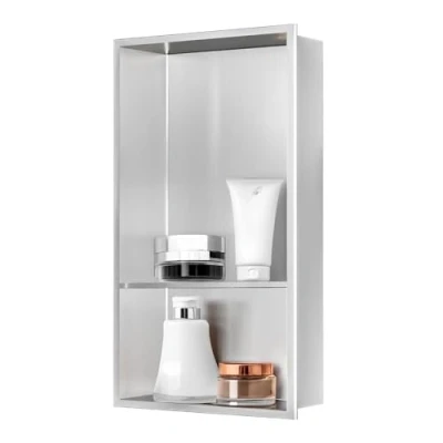 Image of sunrik Shower Niche, Embedded Niche Stainless Steel, with Shelf 30x60x10cm（20/40cm）, Nickel color
