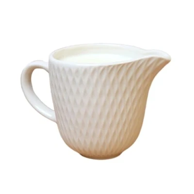 Image of White Jewel Milk Jug Ceramic Geometric Glossy Kitchen Cream Serving Tableware